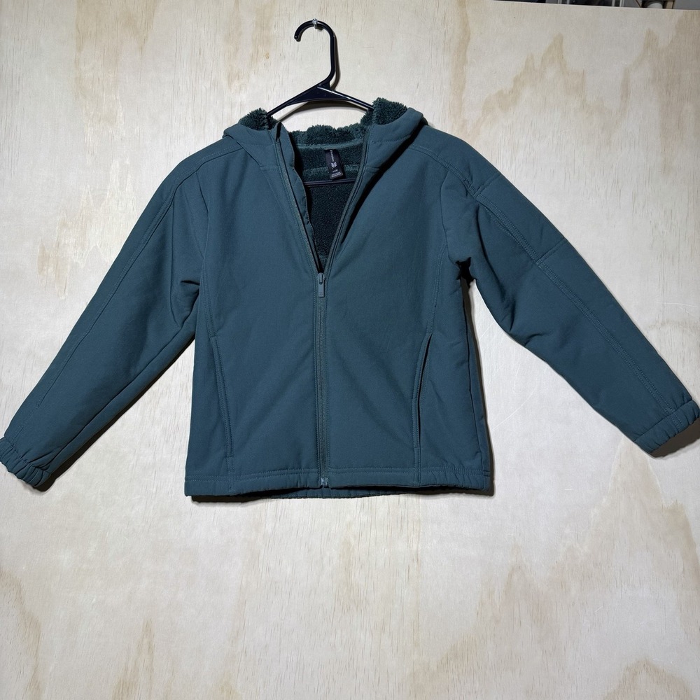 All in Motion Kids Girls M 8 Green Softshell Jacket Sherpa Fleece Lined Hooded